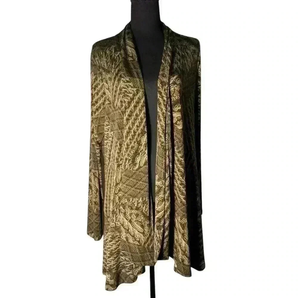 Woman’s  Cardigan XL Earth Tones Brown Tan Sweater Open Front Duster Stretch